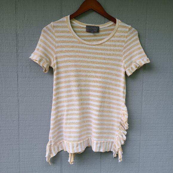 Sunday in Brooklyn Anthro Ruffle Stripe SS Tee XS - Picture 1 of 9